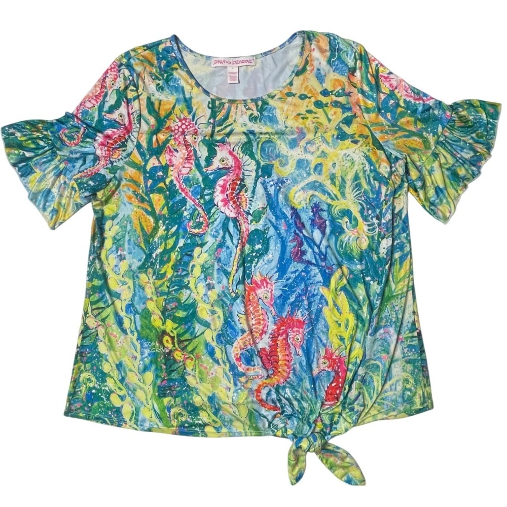 Leoma Lovegrove Art to Wear Short Sleeve Tie Front Blouse Women's XL